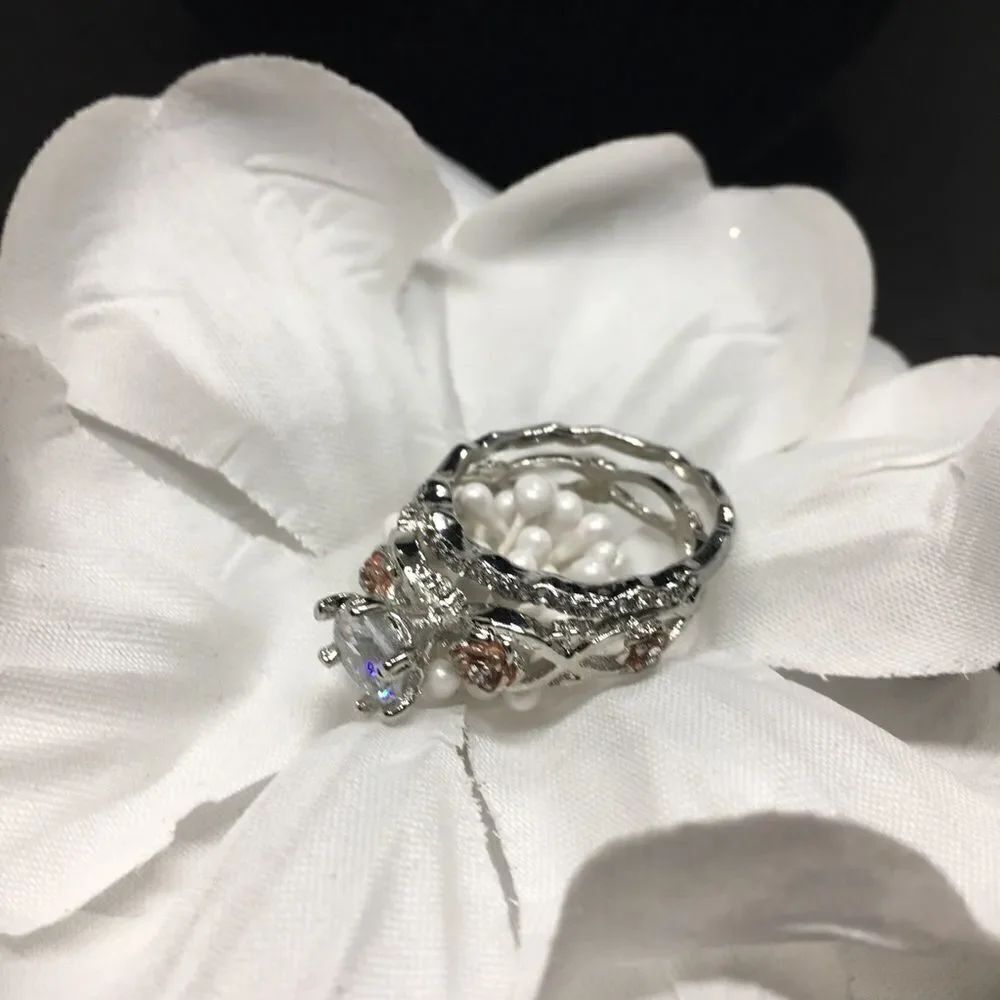 Crystal Flower Ring Set